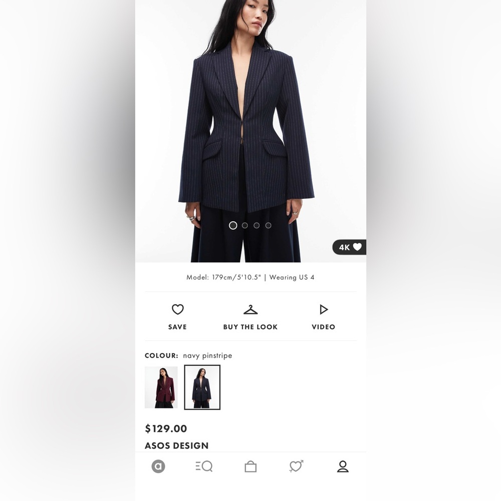 ASOS design Cinched waist Blazer Navy Blue Pinstriped Sz 0